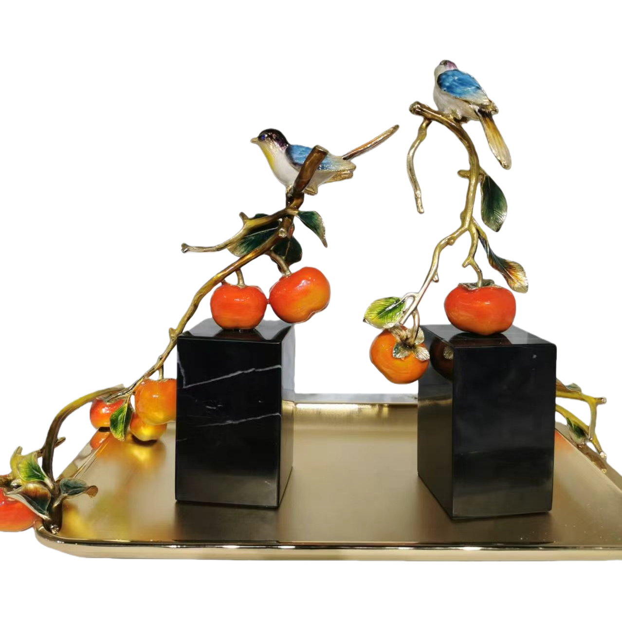 Colorful bird-perch, branch and fruit ceramic ornaments for home decoration, living room and study desktop display Item Picture