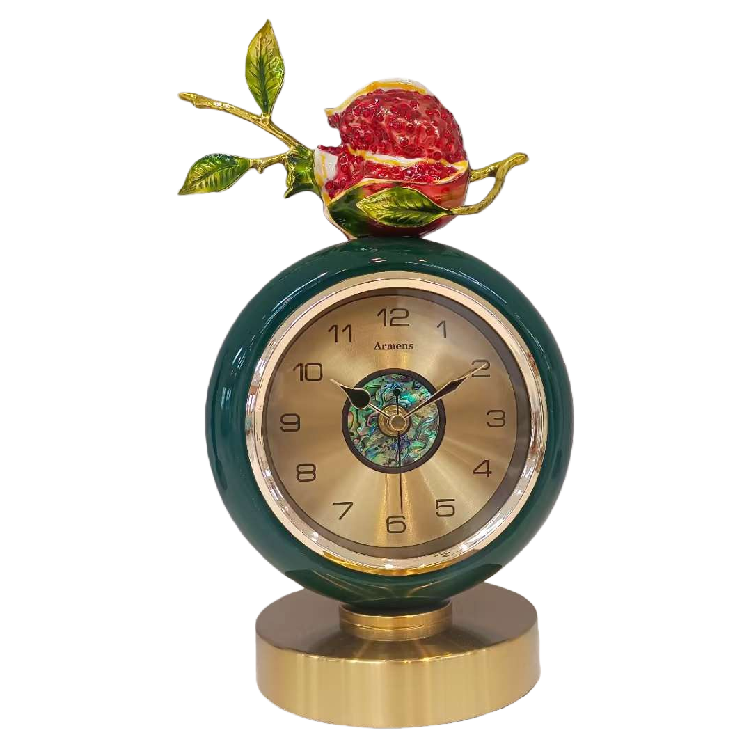 Green round table clock pomegranate decorative item, living room, bedroom home clock Item Picture