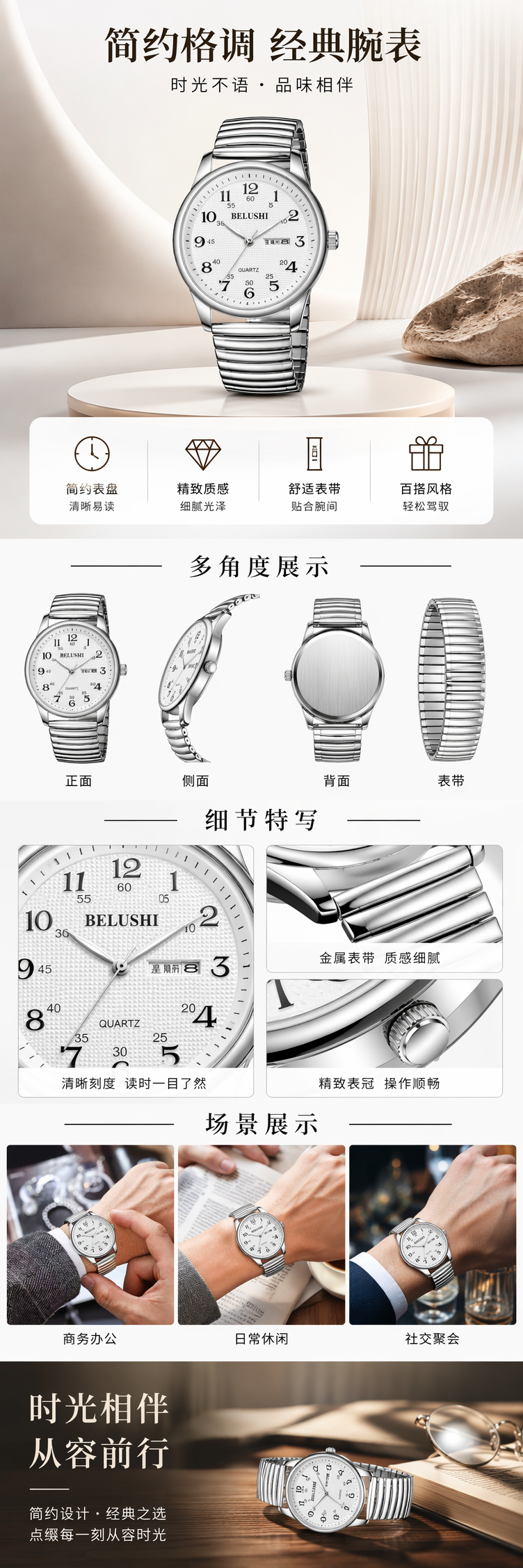 银色金属表带手表 佩戴于手腕上详情1