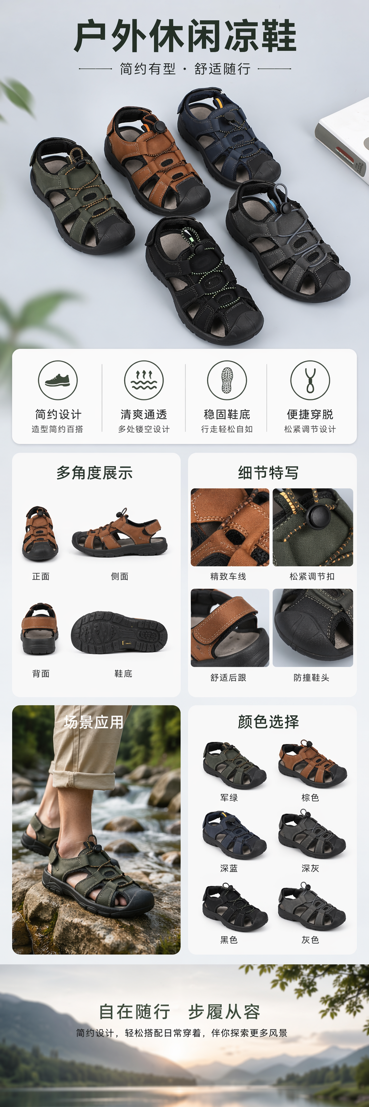 男士休闲沙滩凉鞋夏季透气防滑舒适详情1