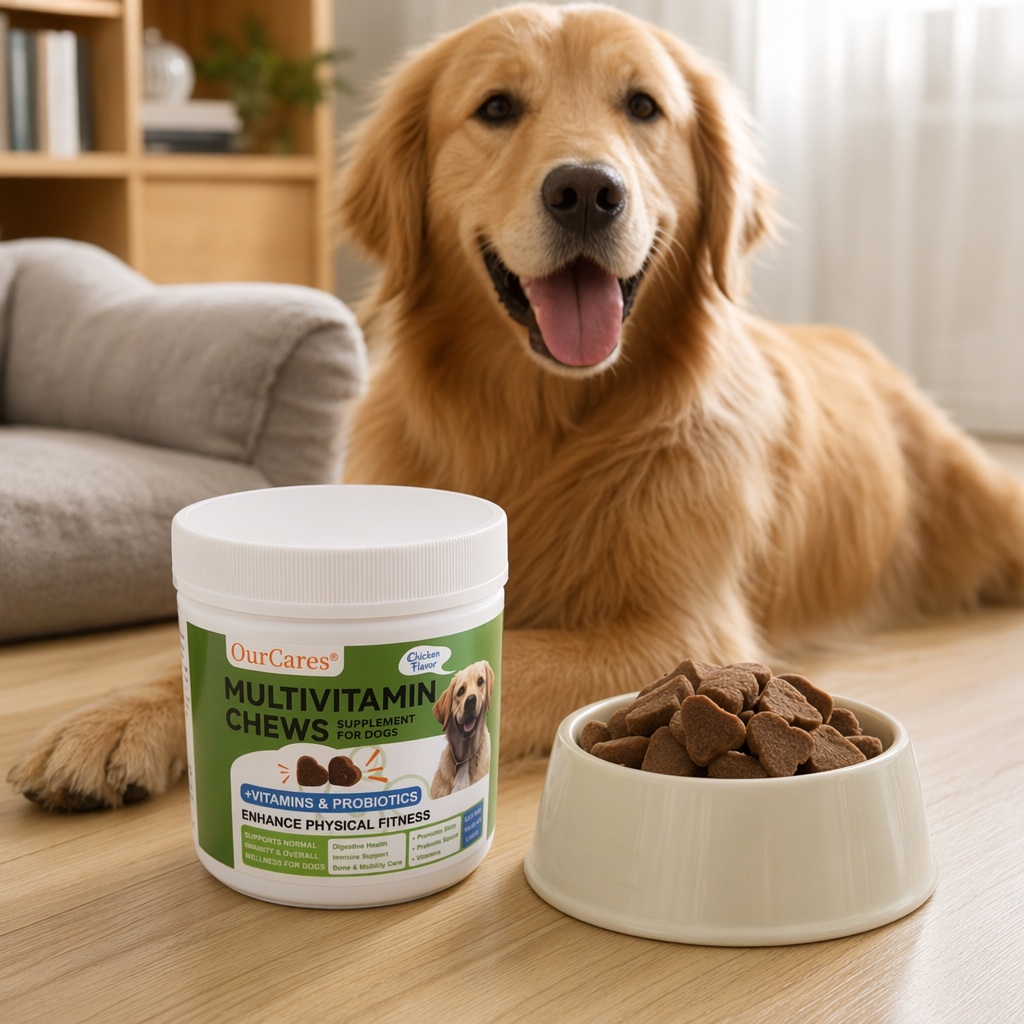 OurCares宠物多维软糖白色罐装绿色标签金毛犬图案MULTIVITAMIN CHEWS details Picture