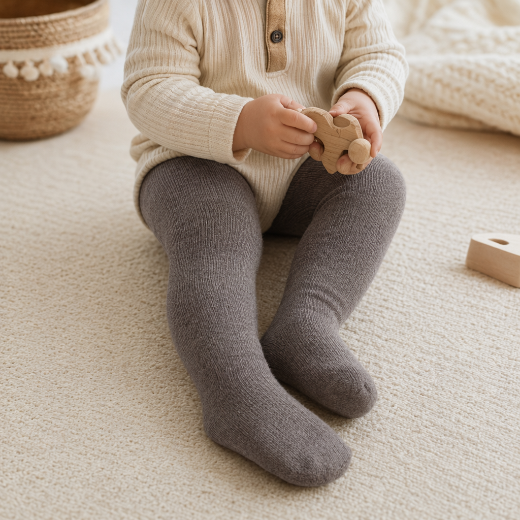 Grey knitted pantyhose, slimming, elastic and breathable women's base socks details Picture