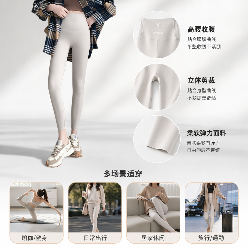 烟霞灰高腰紧身裤显瘦修身弹力女士休闲长裤