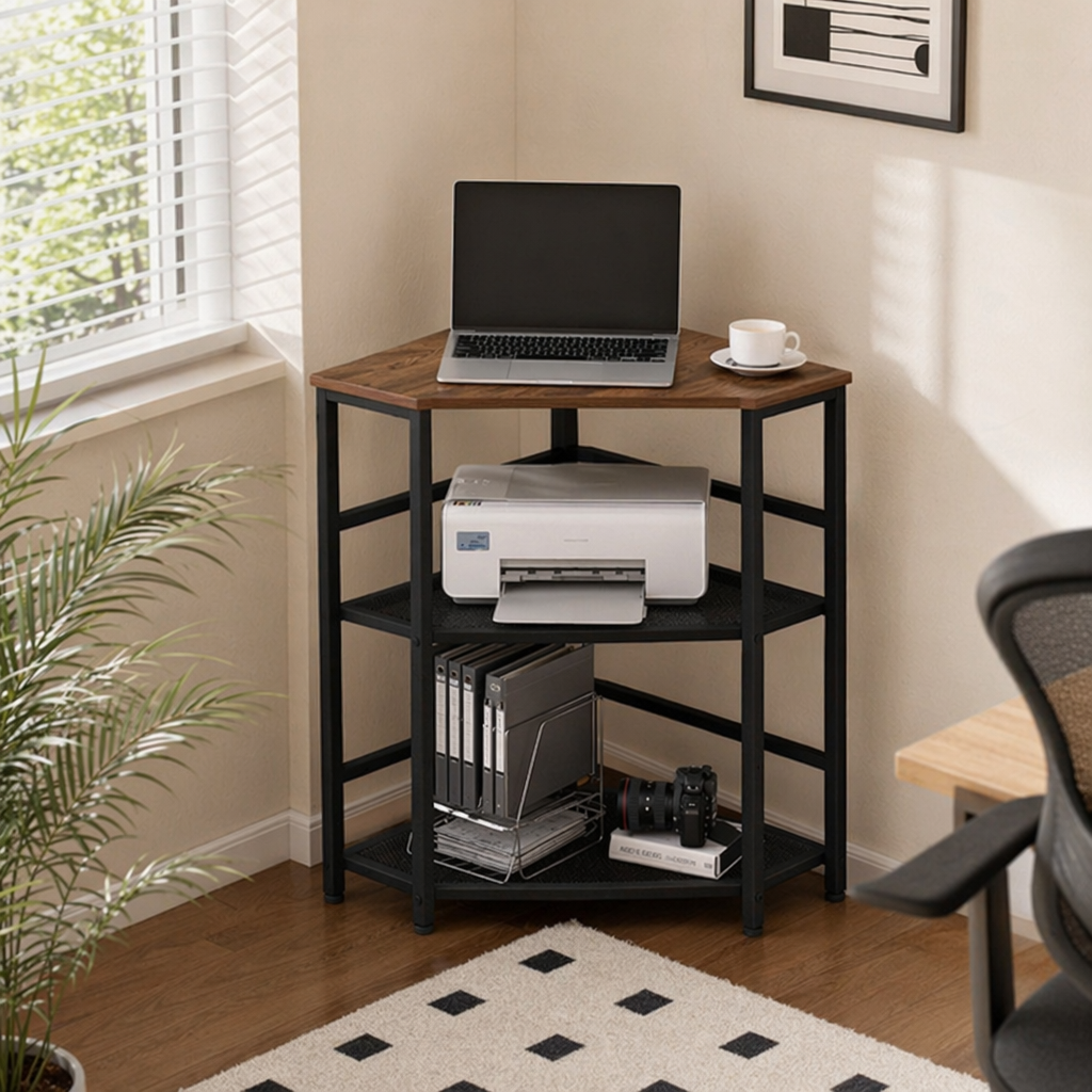 Wooden tabletop, black metal frame corner table, simple and modern Nordic style, suitable for small-sized living rooms and studies details Picture