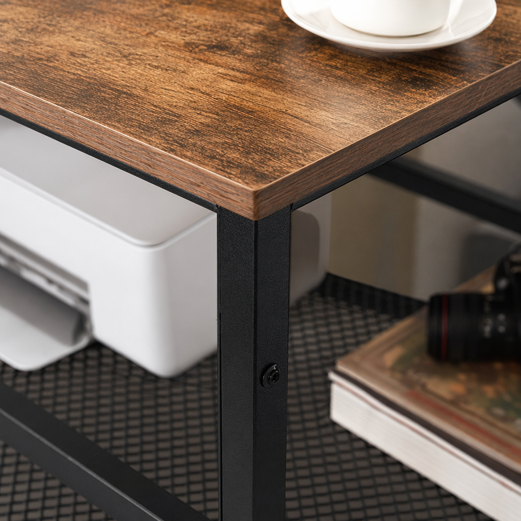 Wooden tabletop, black metal frame corner table, simple and modern Nordic style, suitable for small-sized living rooms and studies Application Scenario