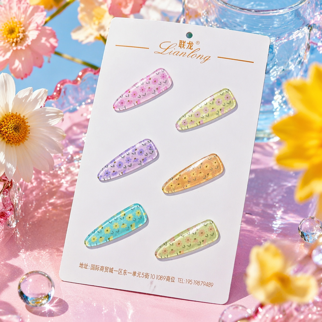 彩色碎花发夹套装细节图