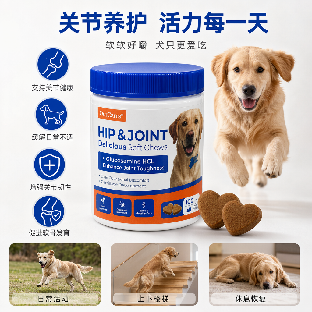 白色容器狗用关节软糖 宠物营养补充剂 关节养护 chewable