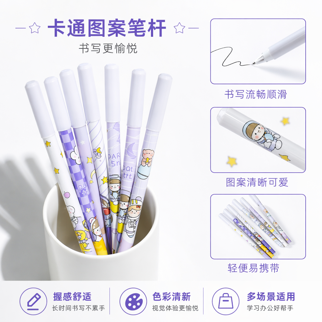 Purple planet-themed cartoon pen set as a creative student stationery gift