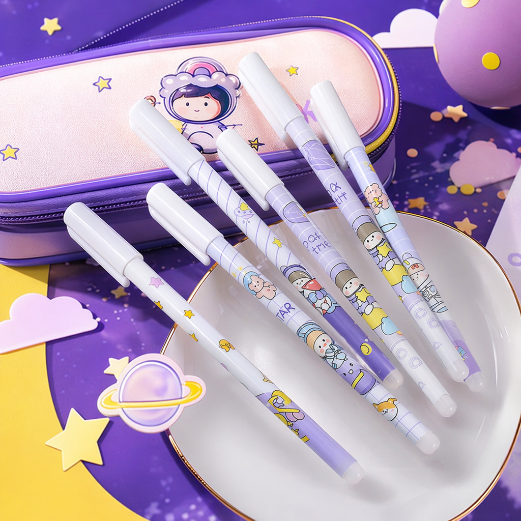 Purple planet-themed cartoon pen set as a creative student stationery gift Specification image