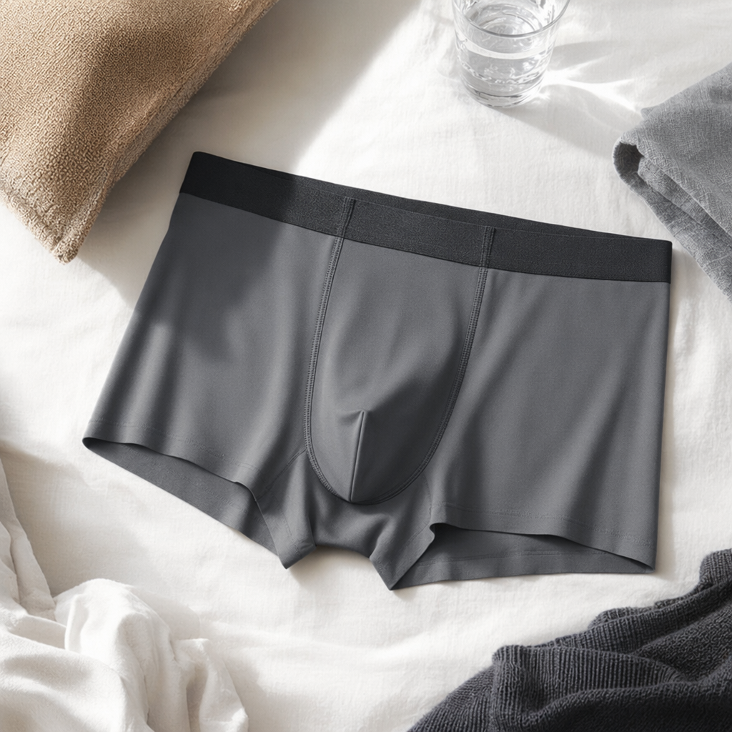 Grey pure cotton men's underwear, comfortable and breathable, four-corner flat pants details Picture