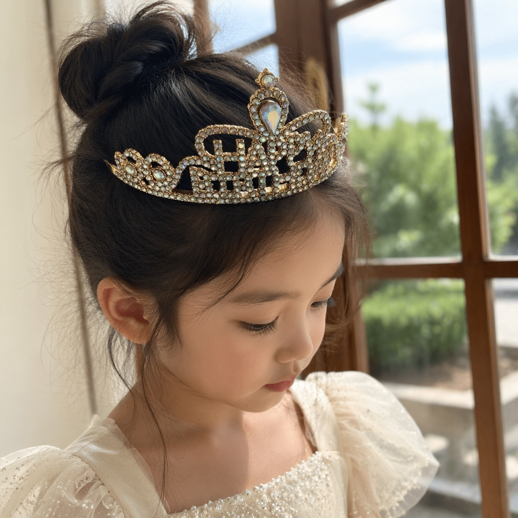 Golden diamond-encrusted "HAPPY BIRTHDAY" crown headwear for birthday party decoration details Picture