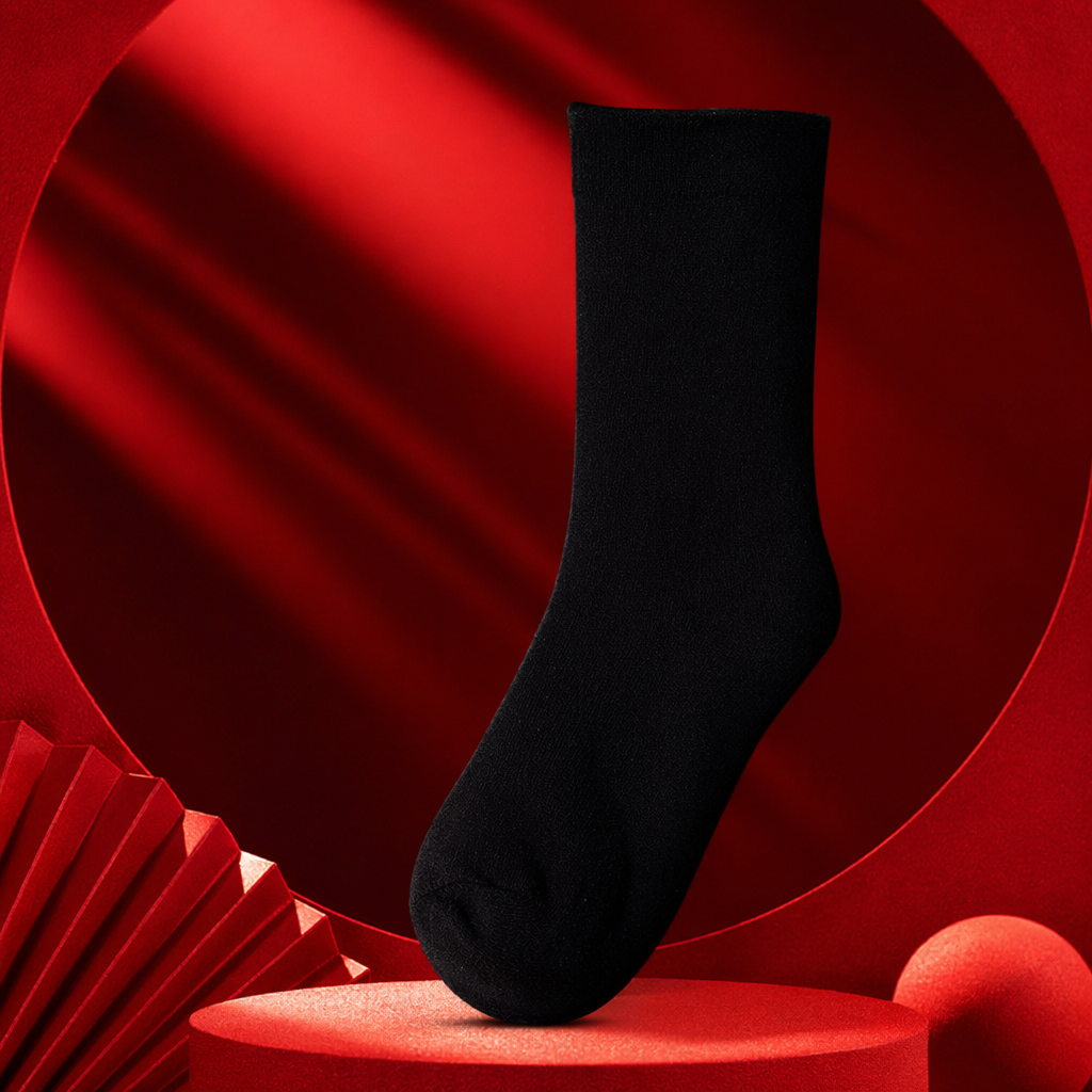 Pure cotton black mid-calf socks for both men and women are comfortable, breathable, sweat-absorbent and anti-slip Specification image