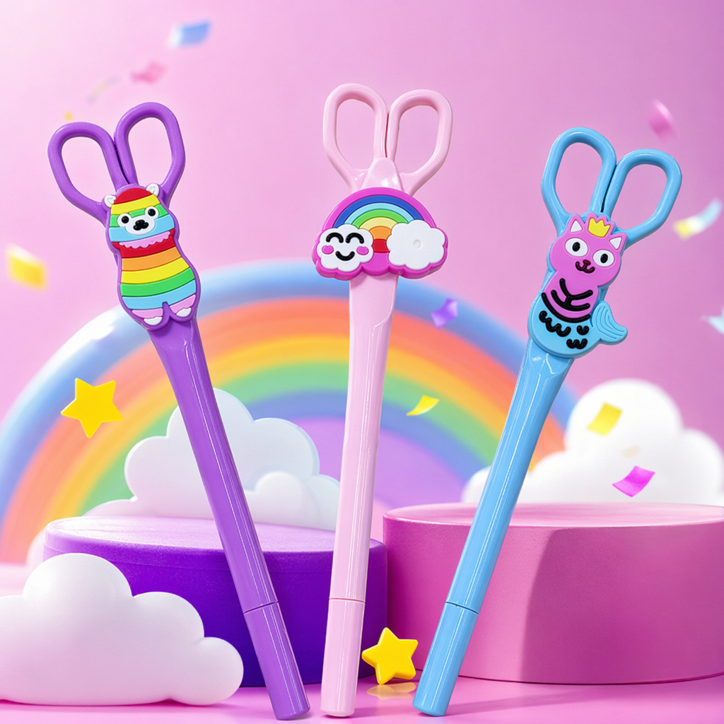 Colorful cartoon scissors and pens, student stationery, creative and safe scissors with pen function Specification image