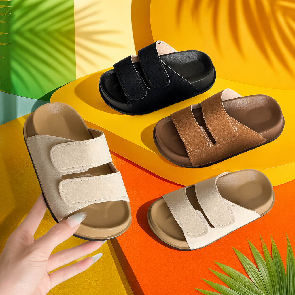 Multi-color Velcro flip-flops for women, comfortable and anti-slip casual beach shoes Specification image