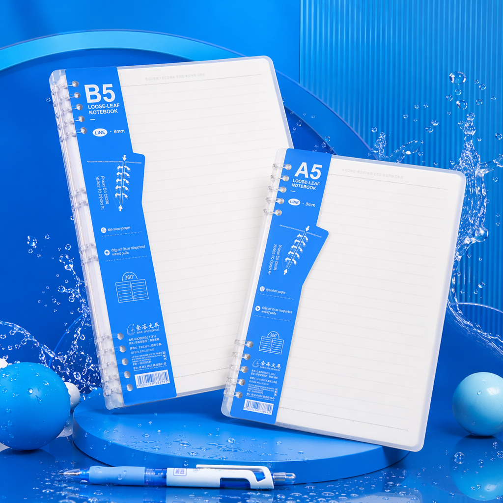 Blue cover B5 and A5 loose-leaf notebooks with detachable inner pages for portable writing Specification image