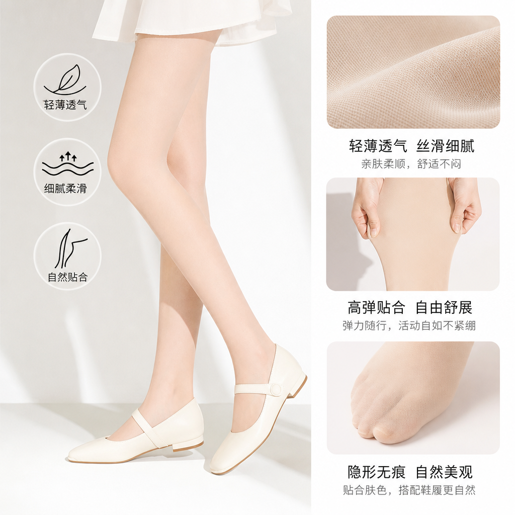 白色高跟鞋搭配肤色连裤袜女性腿部穿搭参考图
