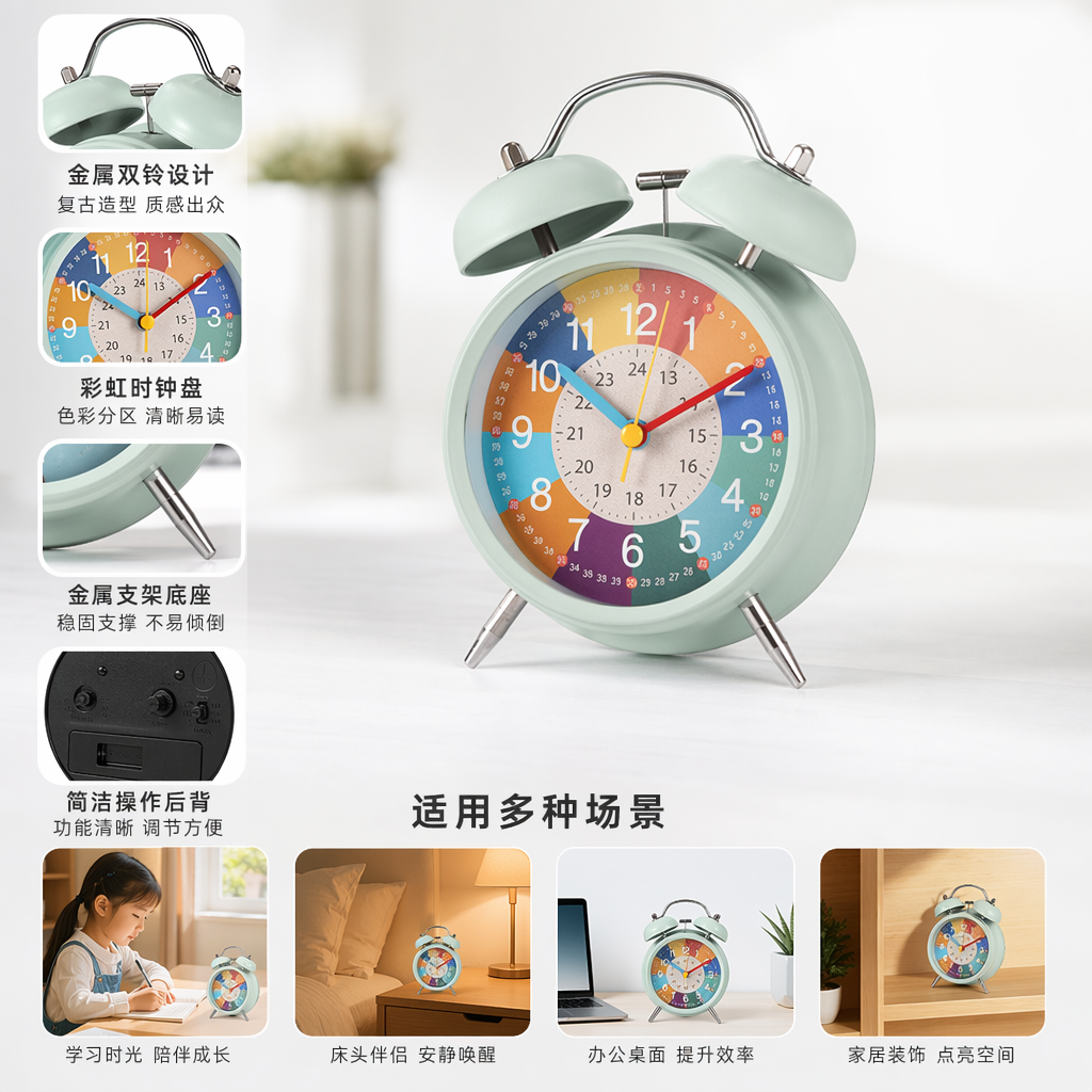 彩色儿童早教闹钟 可爱卡通造型 语音报时 认知启蒙 家庭学习好帮手