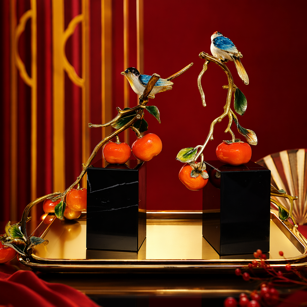 Colorful bird-perch, branch and fruit ceramic ornaments for home decoration, living room and study desktop display Specification image