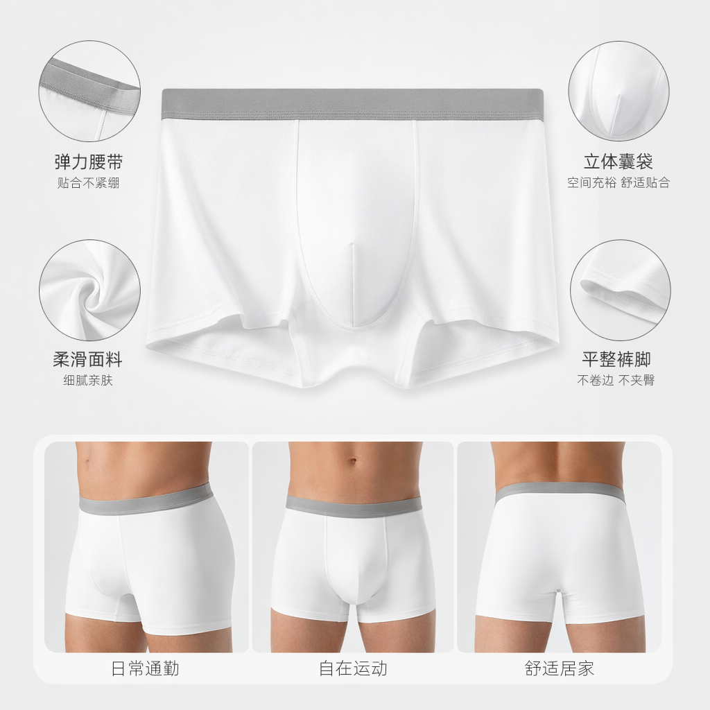 Pure cotton white underwear for women, flat corners, seamless, breathable and comfortable, daily basic style