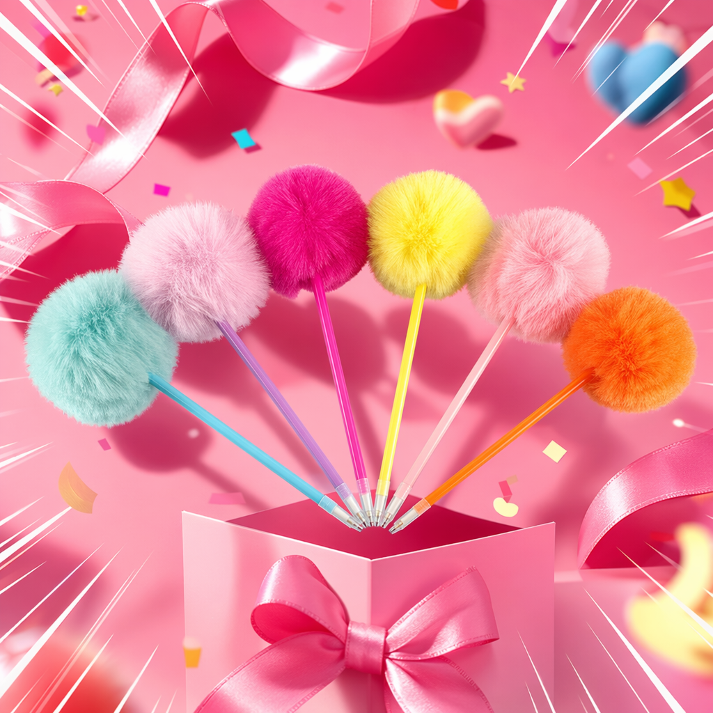 Colorful plush ball creative fun pen, cute decorative pen for student office writing Specification image