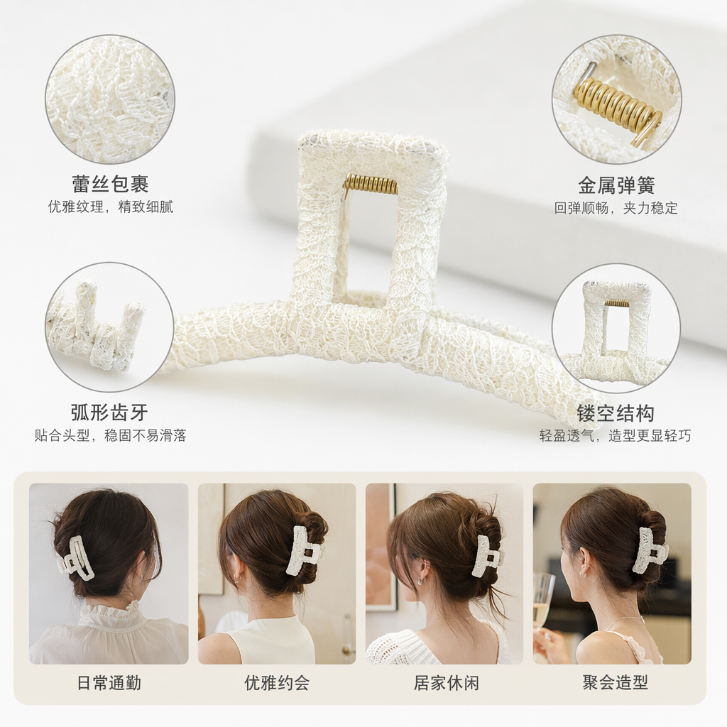白色蕾丝发夹 女士优雅头饰 甜美复古装饰 可爱蝴蝶结发卡