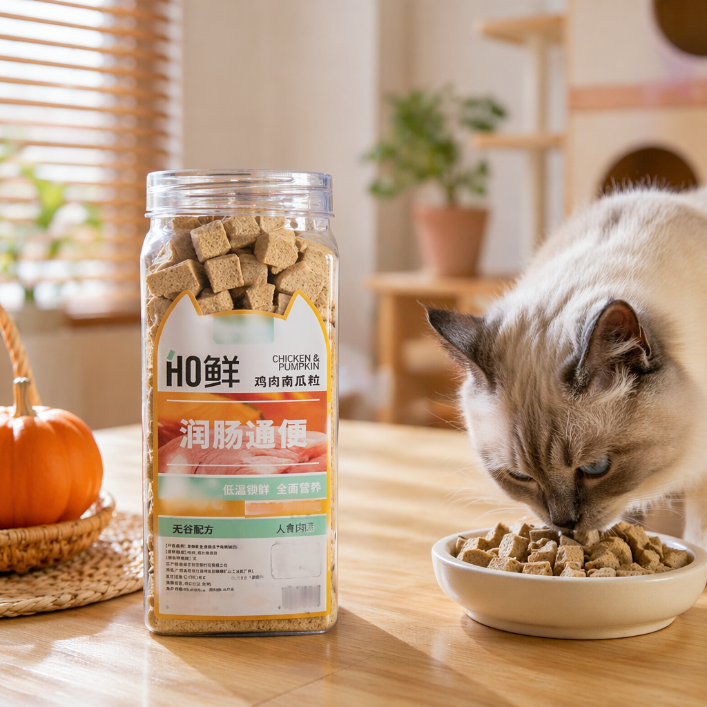 HO Fresh transparent glass canned pet snacks with chicken and pumpkin bits for intestinal peristalsis and defecation -36℃ low temperature for freshness preservation details Picture