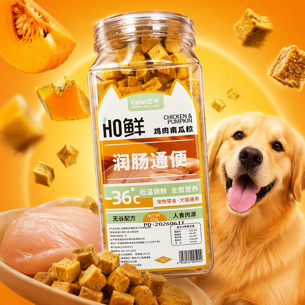HO Fresh transparent glass canned pet snacks with chicken and pumpkin bits for intestinal peristalsis and defecation -36℃ low temperature for freshness preservation Specification image