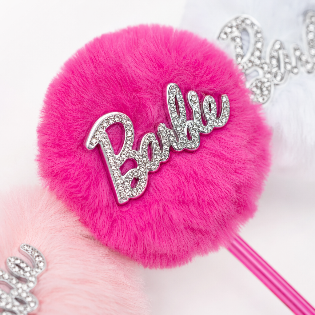 Barbie colorful plush ball decorative pens 5-piece set in pink, rose, red, white, purple, yellow and blue Application Scenario