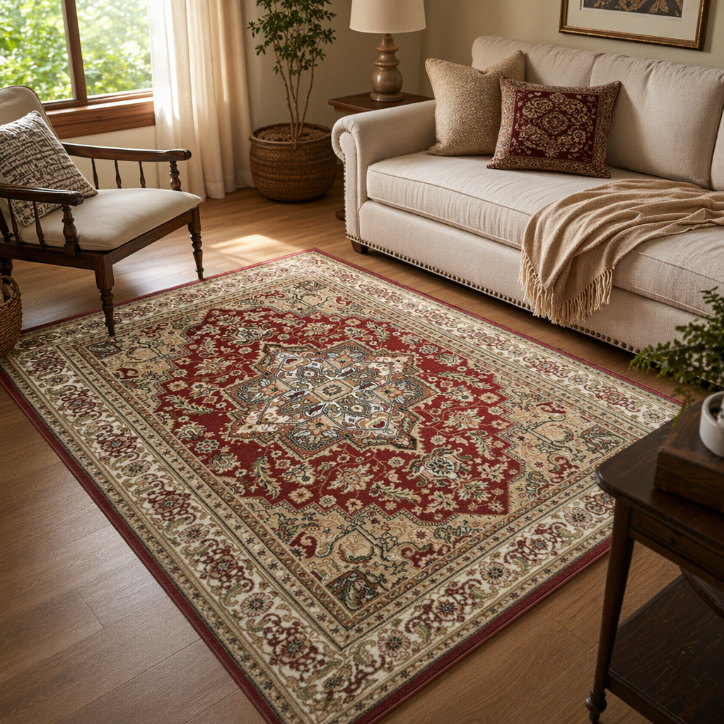 Persian retro, Middle Eastern and European traditional floral patterns - high-density woven living room and bedroom home wear-resistant carpet floor mat details Picture