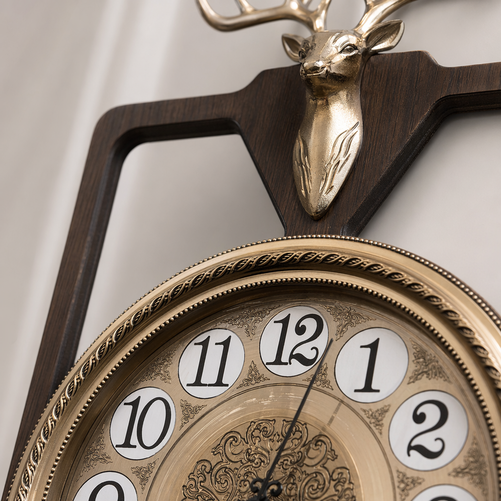 A golden deer head decorated wall clock for the living room and bedroom, a simple Nordic wall-mounted clock Application Scenario