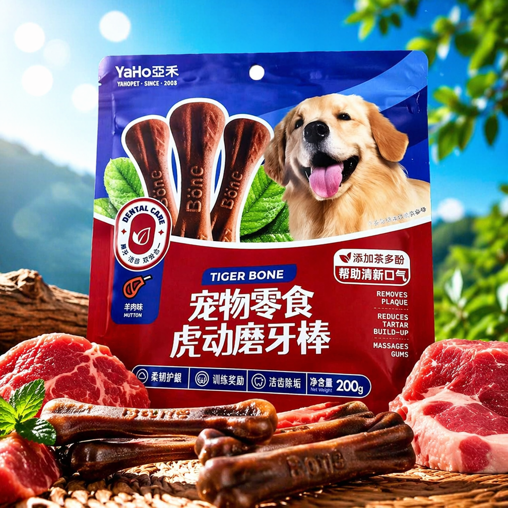 The Hudong Pet teething stick comes in a blue and red dual-color packaging bag, made of natural cowhide band material, which is highly durable Specification image