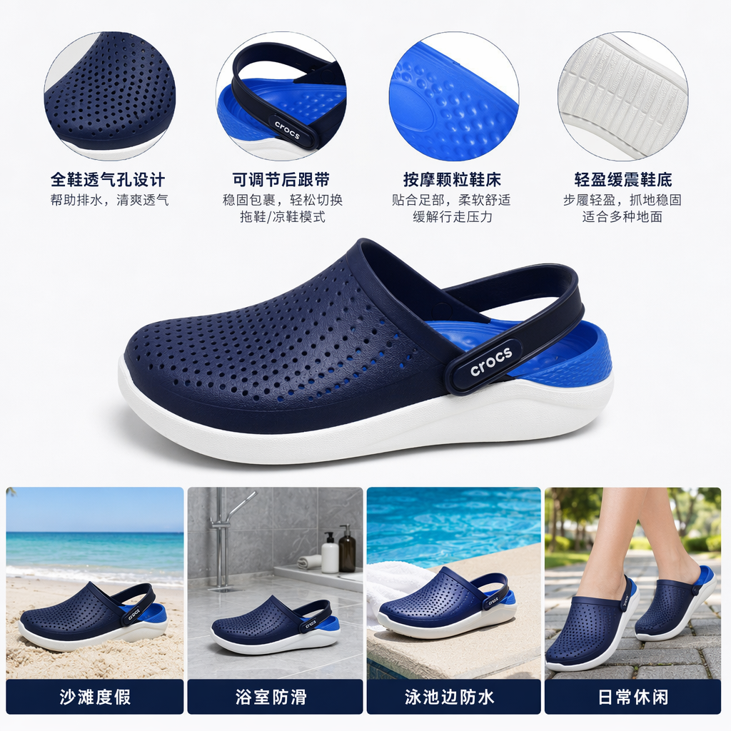 多色洞洞鞋男女同款舒适防滑透气休闲凉鞋