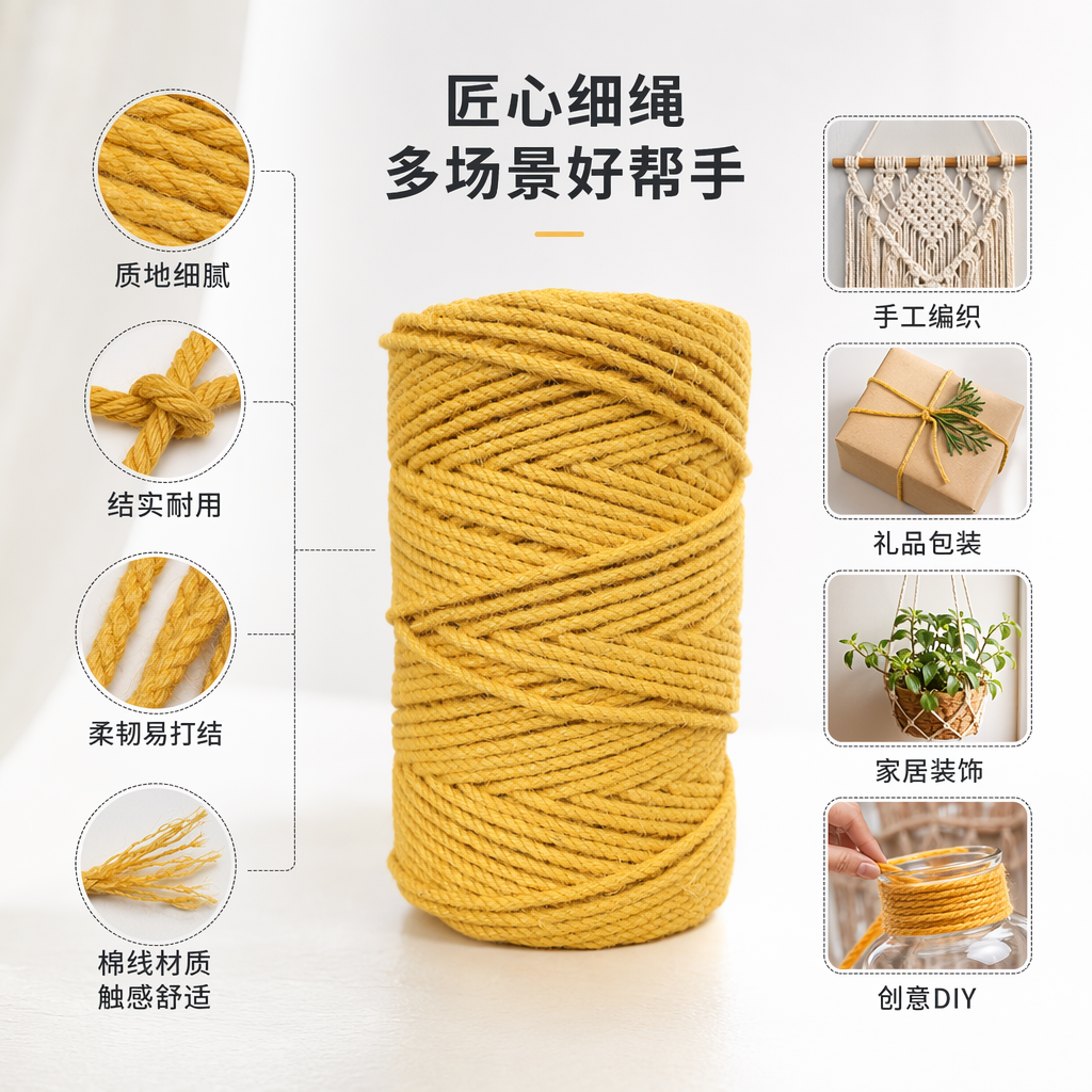 黄色麻绳卷 手工天然黄麻编织绳 家居园艺捆绑装饰用