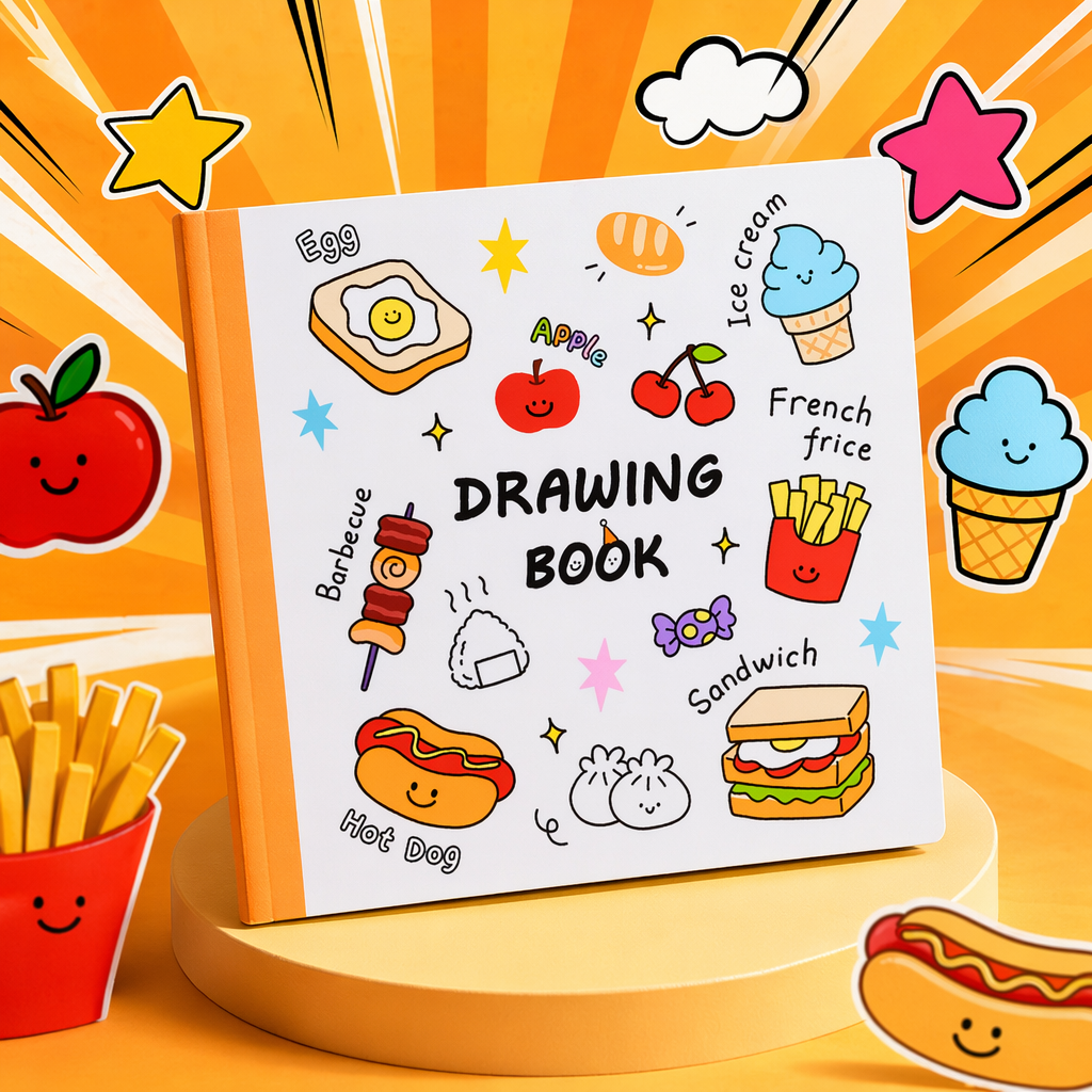 A white cover cartoon food pattern drawing book Specification image