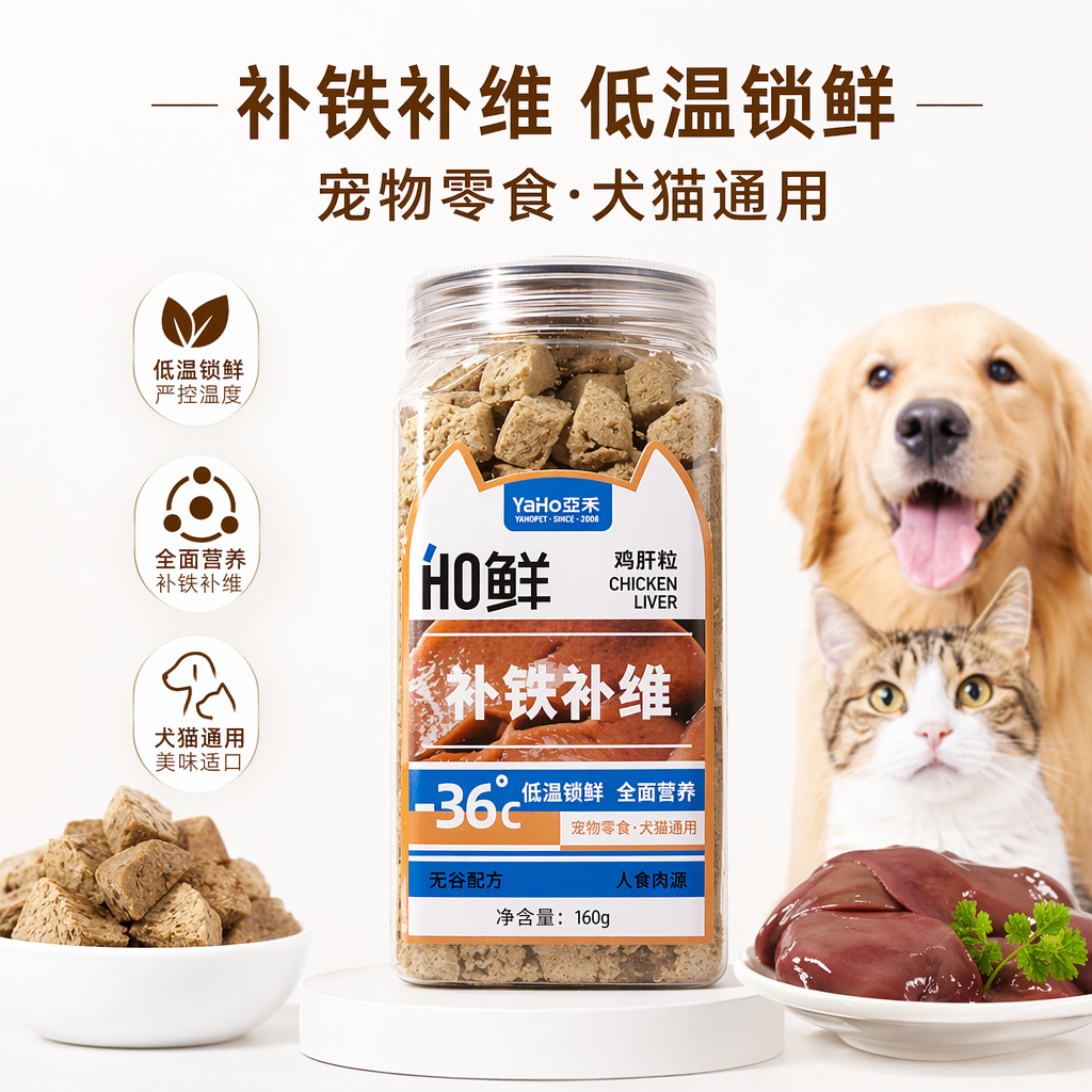 HO鲜透明塑料瓶装猫耳标签冻干鸡肝粒零食补铁补维-36℃低温锁鲜