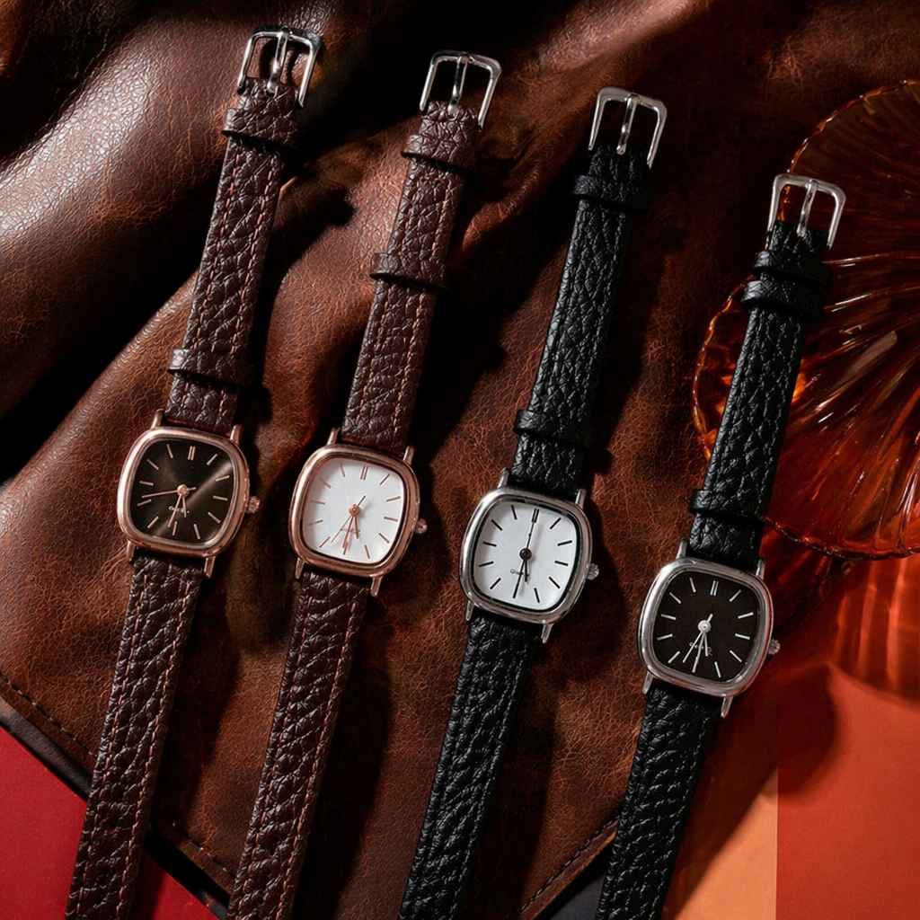 Four genuine leather strap watches are unisex, light luxury, business and casual, and can be changed Specification image