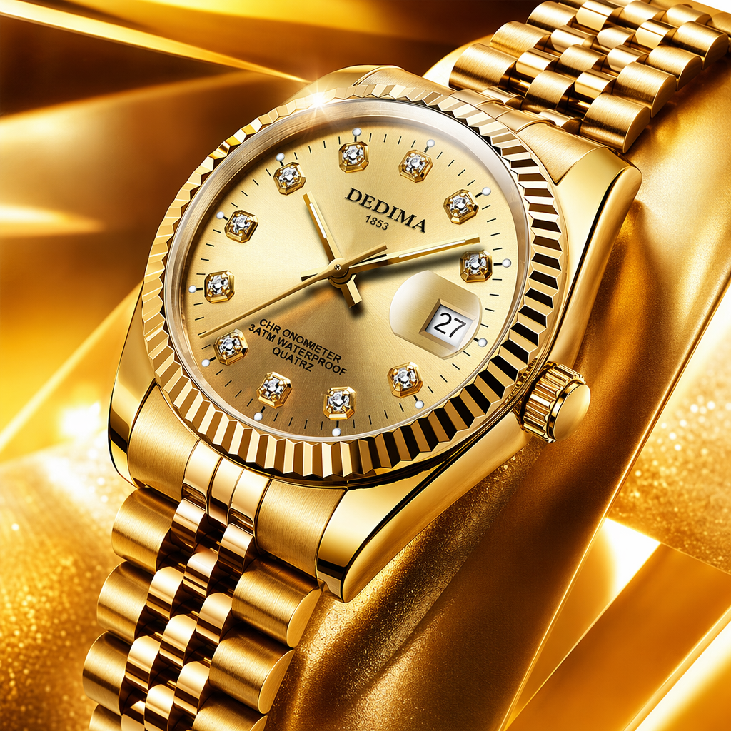 金色简约时尚石英手表男士女士通用款 Specification image