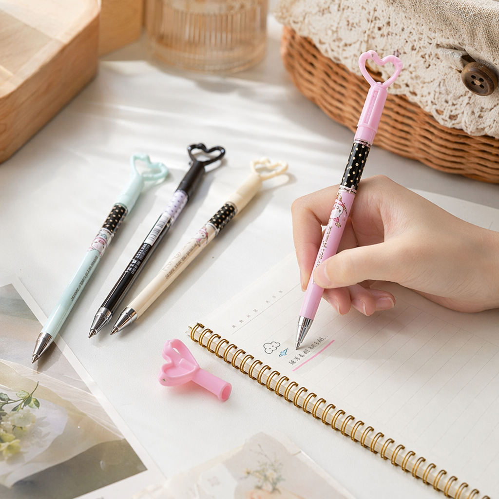 Colorful heart-shaped pendant pen, creative student stationery, cute decorative writing tool details Picture