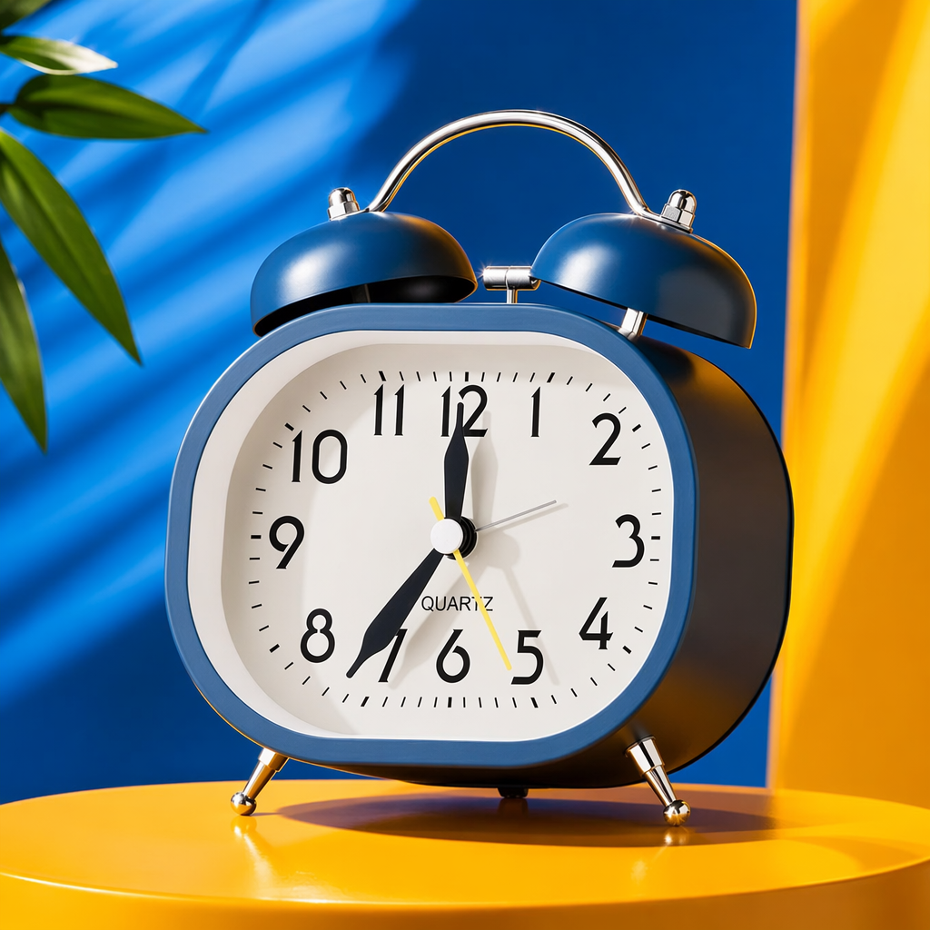 Blue retro-style alarm clock creative display piece, bedroom and living room decoration, home silent table clock Specification image
