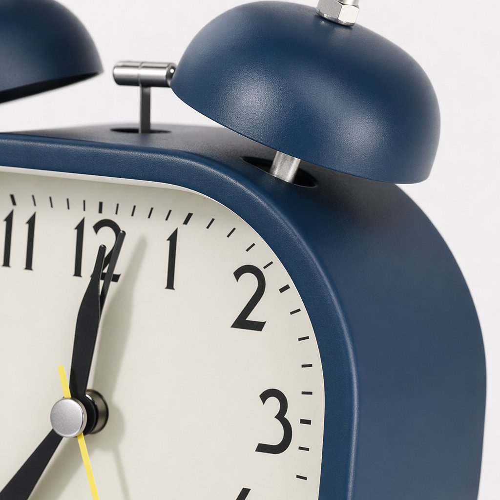 Blue retro-style alarm clock creative display piece, bedroom and living room decoration, home silent table clock Application Scenario
