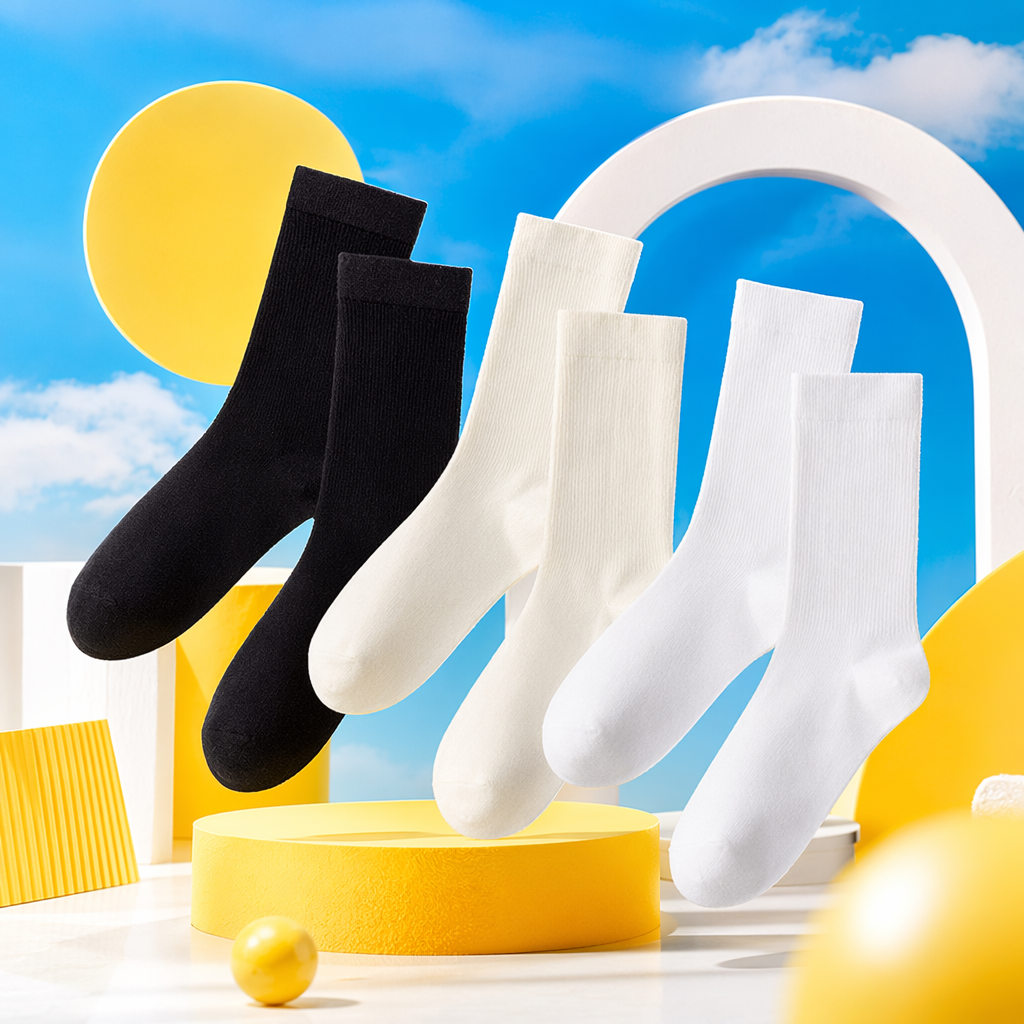 Black and white two-color socks set for both men and women, made of pure cotton, comfortable, breathable and sweat-absorbent Specification image