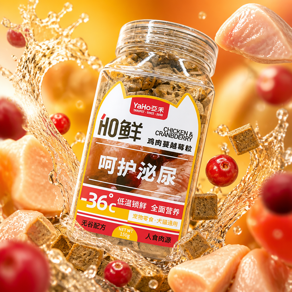 YaHo亚禾HO鲜鸡肉蔓越莓粒宠物零食透明玻璃罐装-36℃低温锁鲜无谷配方 Specification image