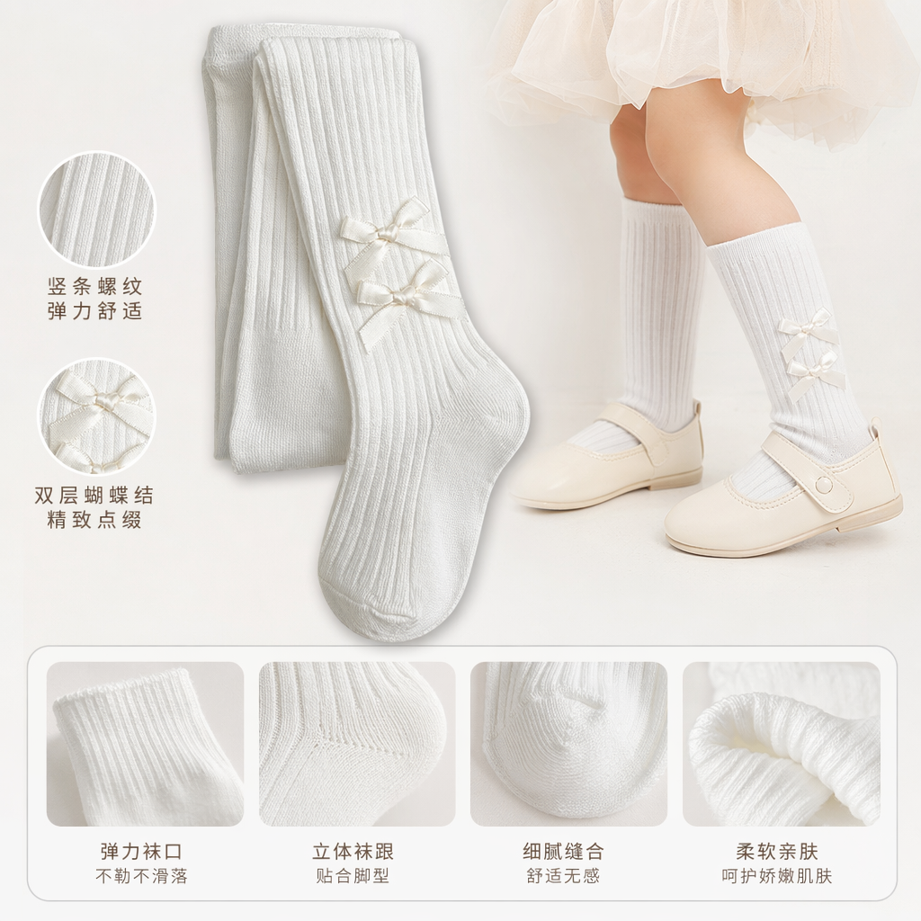 White vertical striped socks with double bow decorations