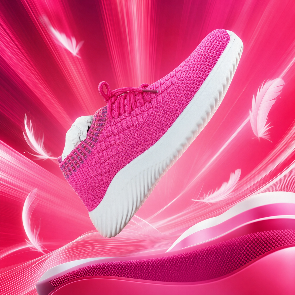 Pink knitted sports shoes for women, breathable, lightweight and casual running shoes Specification image
