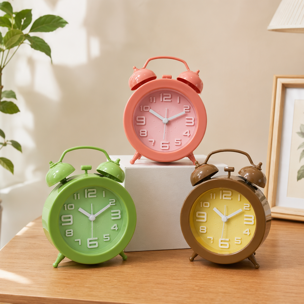 The three-color small alarm clock for student dormitories is a silent bedside alarm with adjustable volume details Picture