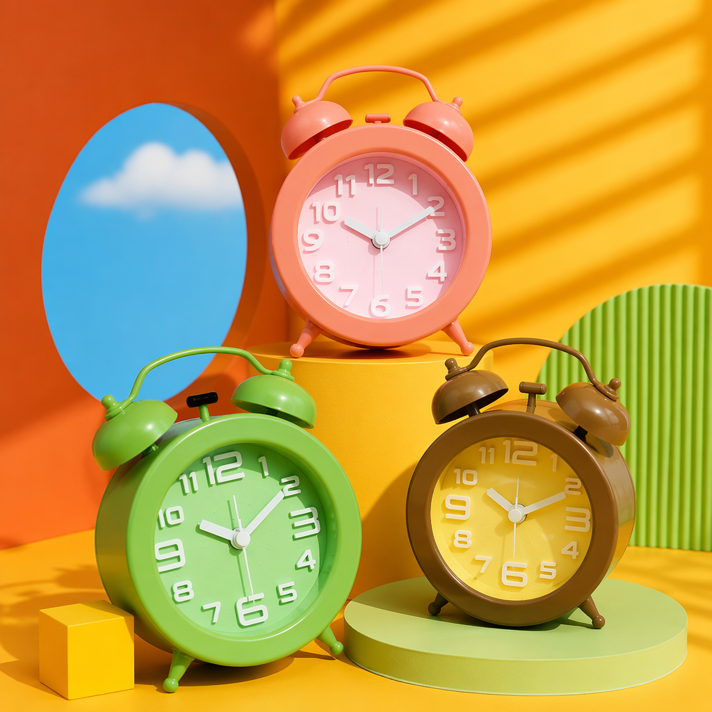 The three-color small alarm clock for student dormitories is a silent bedside alarm with adjustable volume Specification image