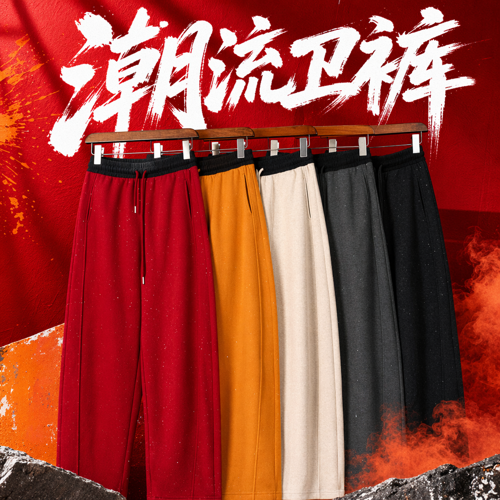 五色拼接休闲裤男女士百搭宽松显瘦直筒长裤细节图