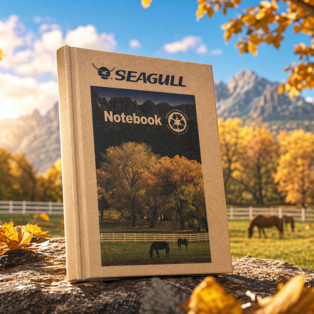 SEAGULL秋日田园风米色封面笔记本含马白栅栏黄叶远山Notebook细节图