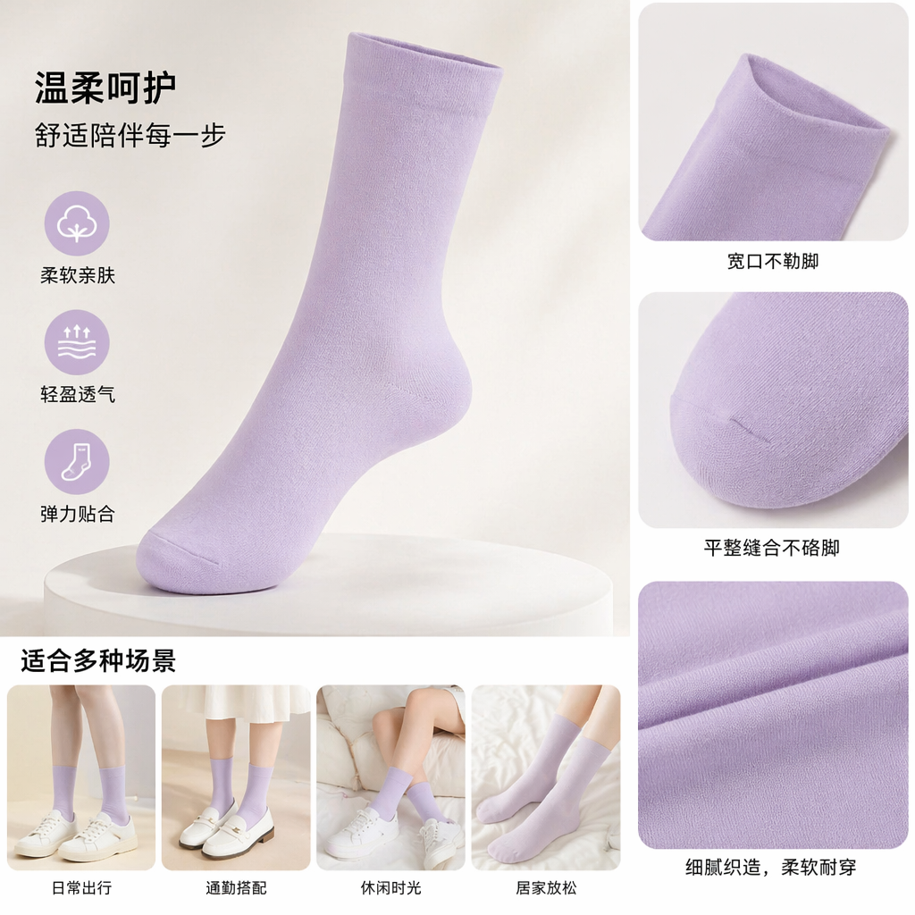 淡紫色莫代尔棉混纺船袜 女款轻薄吸汗防滑
