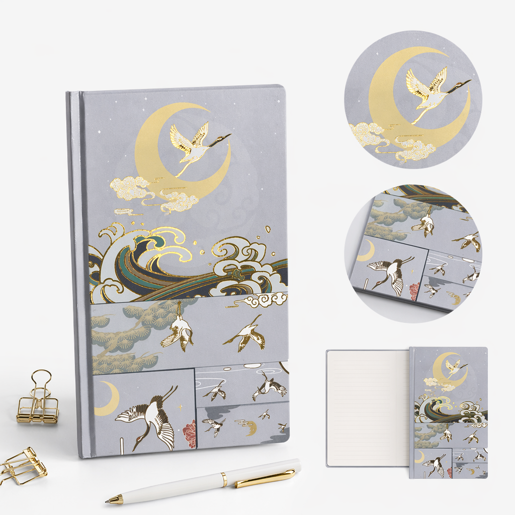 金色月亮飞鸟波浪图案笔记本
